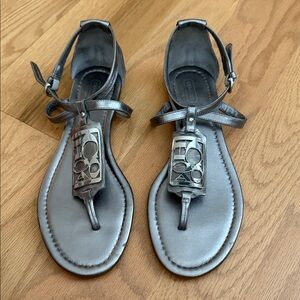 Women’s Coach Odele Metallic Silver T-Strap Sandals